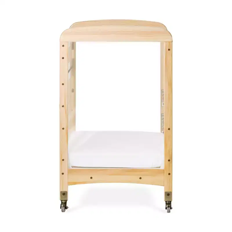 Wooden Compact Portable Crib with SafeAccess Gate, 2 Locking Wheels, ClearView Panels, Fits Through Doorways, Natural