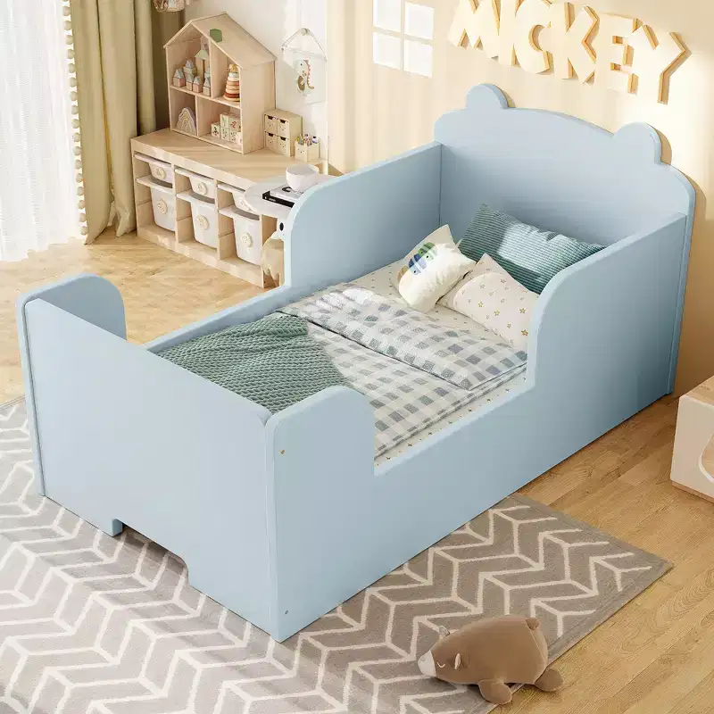 GDFStudio Avery Wood Bear-Shaped Baby Floor Bed with Rounded Corners