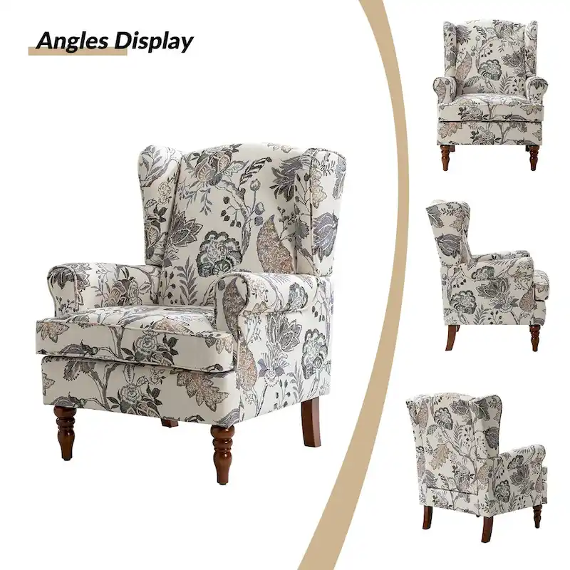 Epimethis Traditional Fabric Accent Wingback Armchair with Turned Legs by HULALA HOME