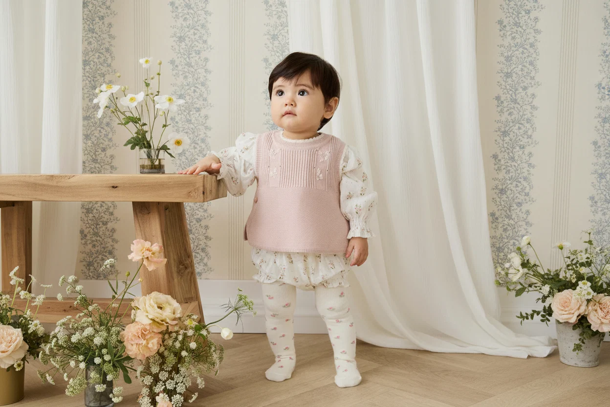 Heirloom Egret Floral Organic Cotton Bloomer with Frill Legs & Decorative Drawstring for Baby Girls 0–3Y