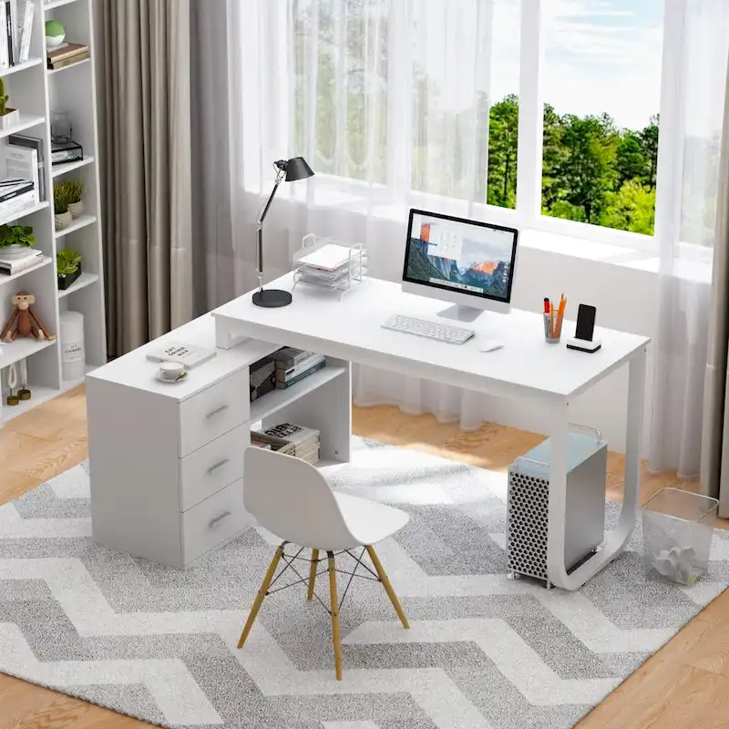55.1W 41.3D Timechee L-Shape Executive Desk Workstation Computer