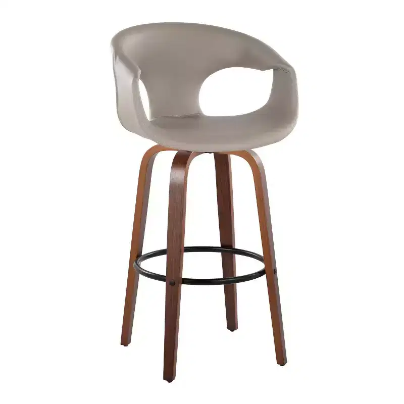 LumiSource Set of 2 Curva Barstools Walnut Wood/Light Gray PU