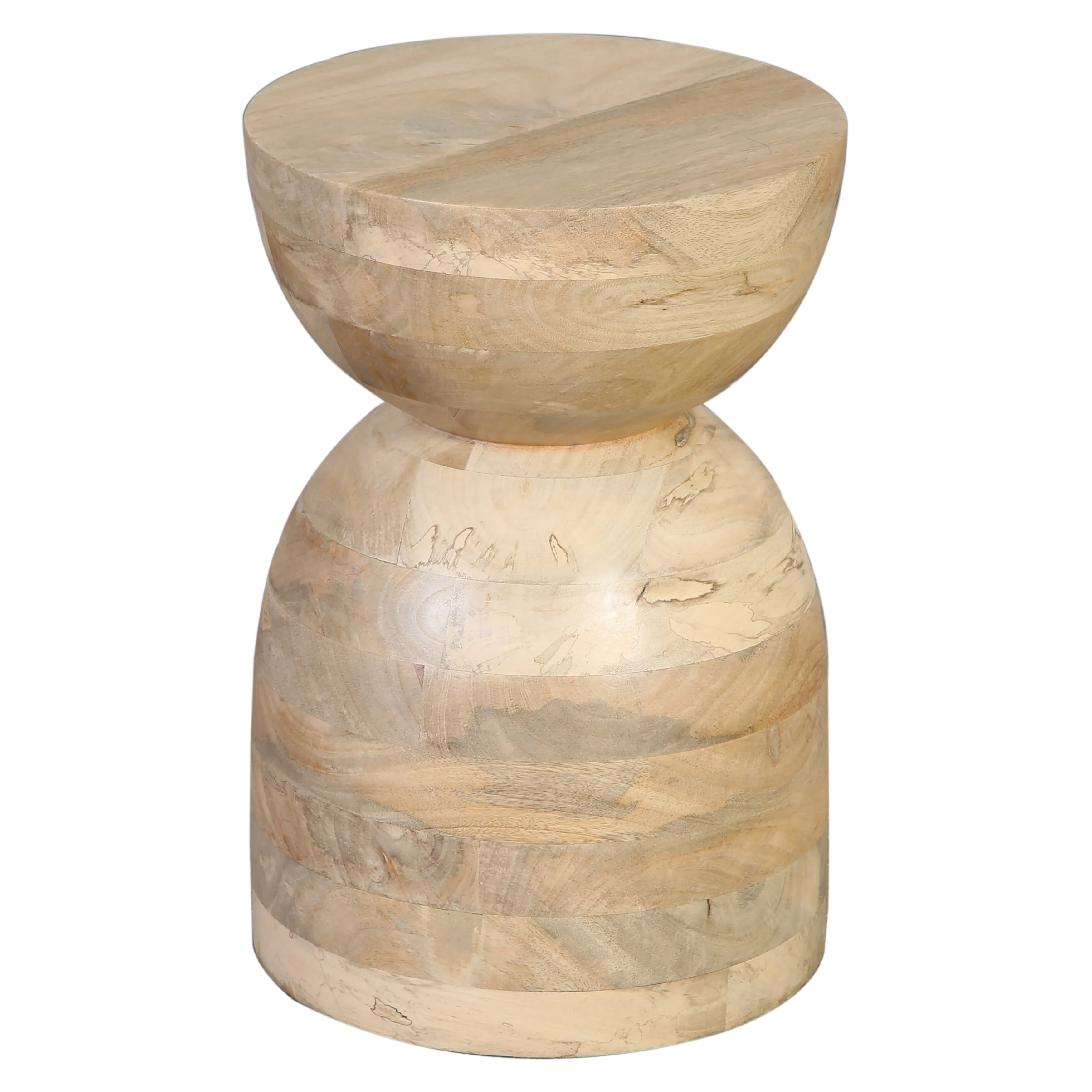 Organic Natural Mango Wood Side Table with Curvaceous Round Top for Living Room