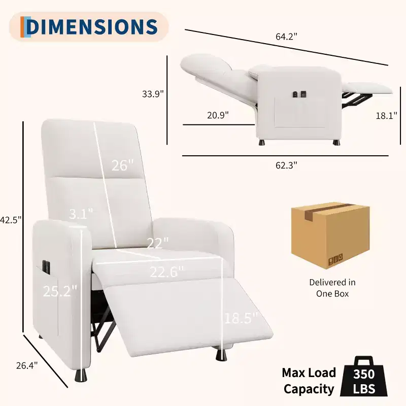 Power Recliner Chair with Massage and Heat, Overstuffed Tall Back, Padded Seat, Home Theater Seating for Living Room