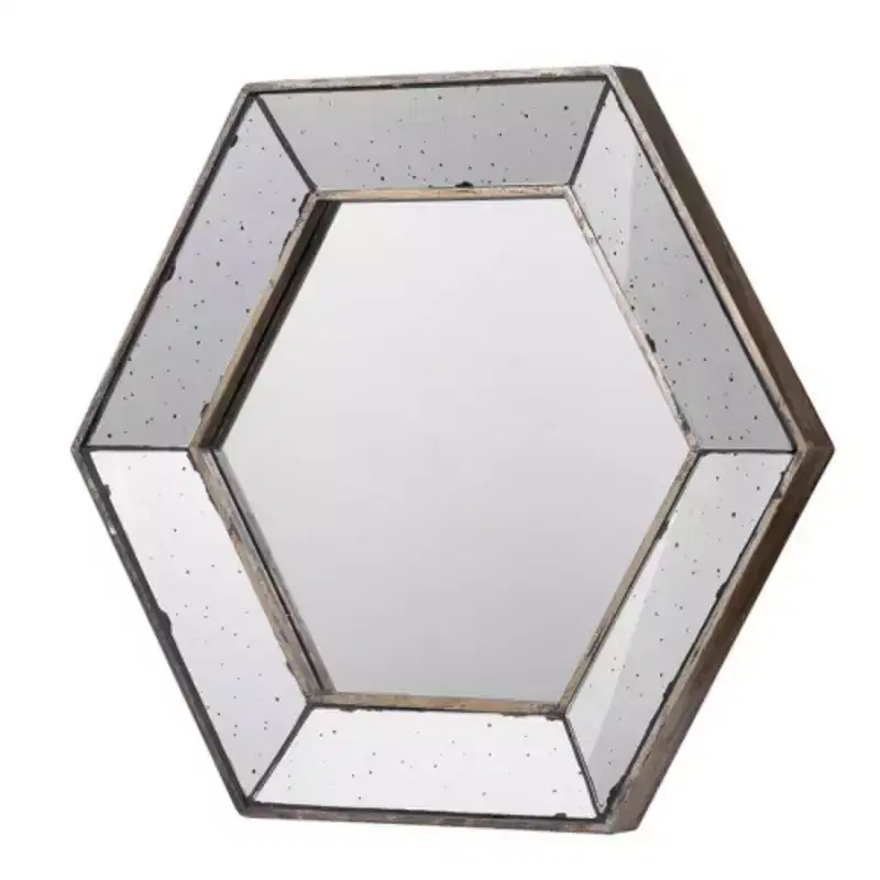 21 x 18 Hexagon Wall Mirror with Traditional Silver Finish, Home Decor Accent Mirror for Living Room, Entryway, Bedroom