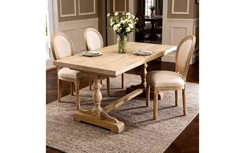 Set of 2 French Style Linen Upholstered Dining Chairs for Kitchen & Dining Room