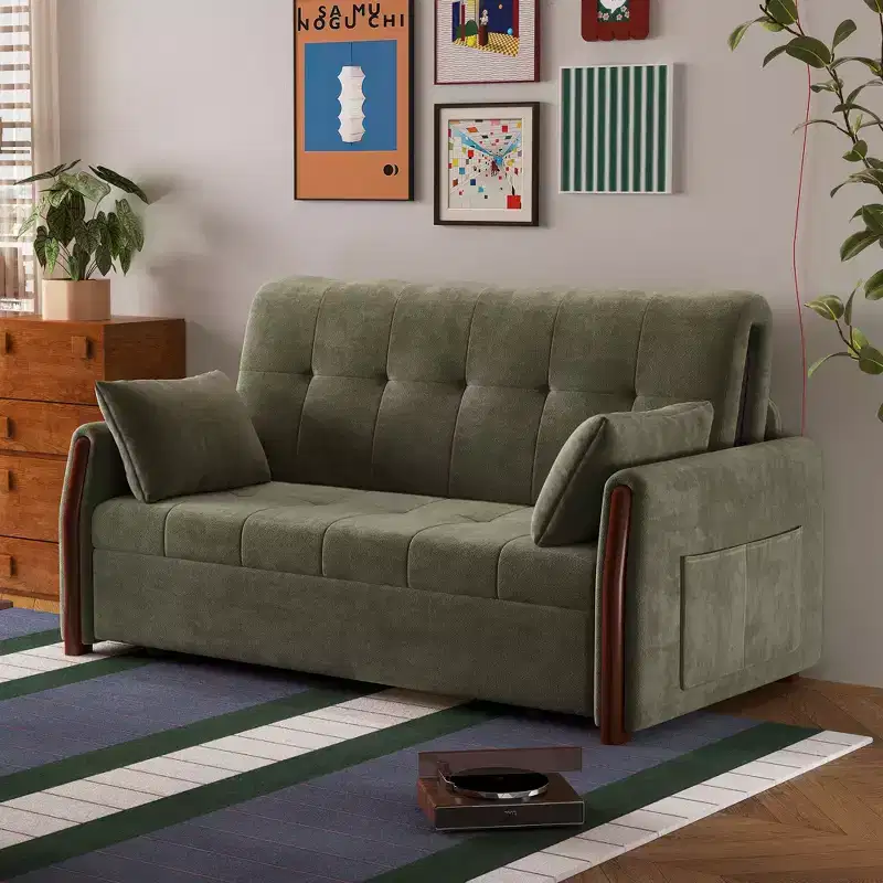 Luck Live 62.9 Convertible Fabric Sofa Bed With Storage, Solid Wood Trim Sleeper Couch For Small Living Rooms & Apartments