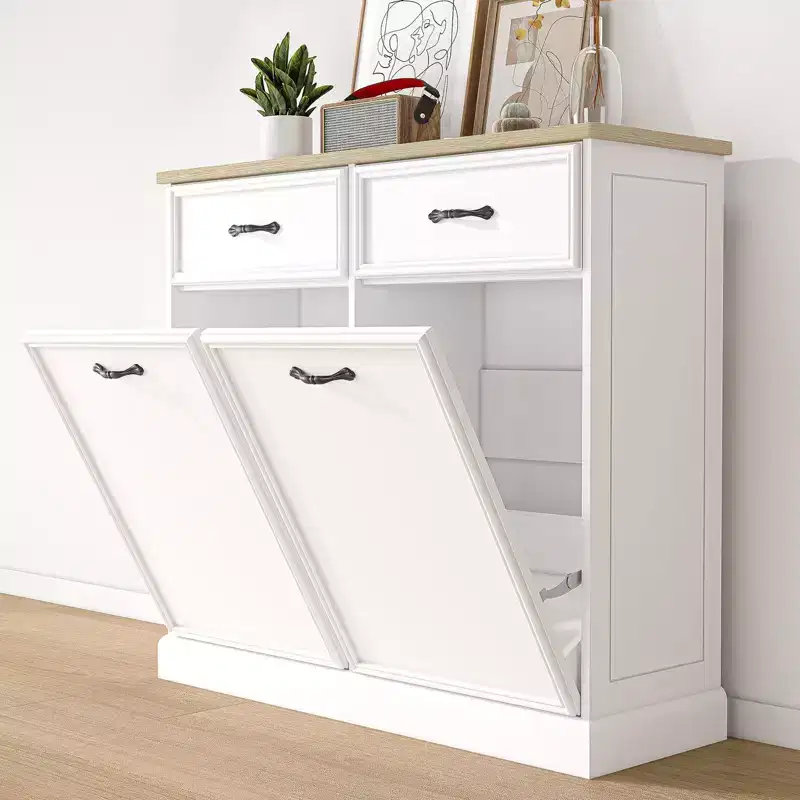 Tilt-Out Trash Cabinet Freestanding Wooden Storage Pet-Proof Hideaway Drawer Ideal for Kitchen, Dining, Laundry