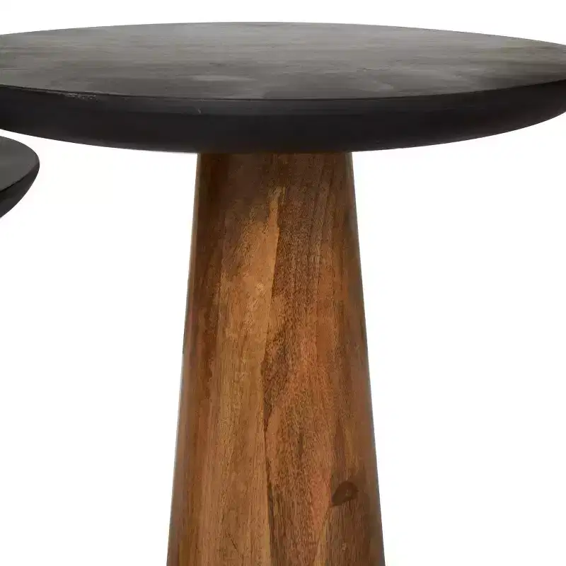 Olivia & May Mango Wood Handmade Cone Shaped Accent Table with Black Tabletops Set of 3 Brown: Modern Round Pedestal Table