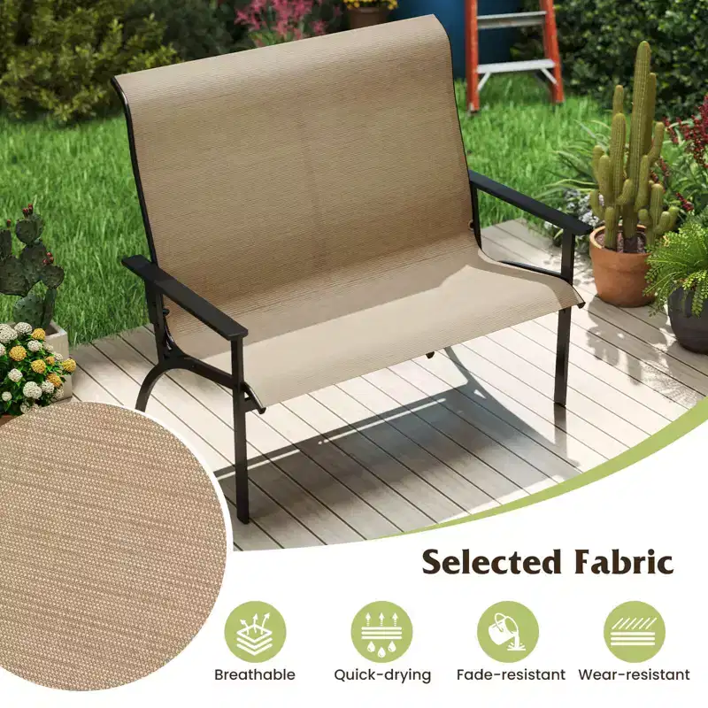 Costway 2-Person Patio Garden Bench with High Back and Armrests 880 lbs Weight Capacity