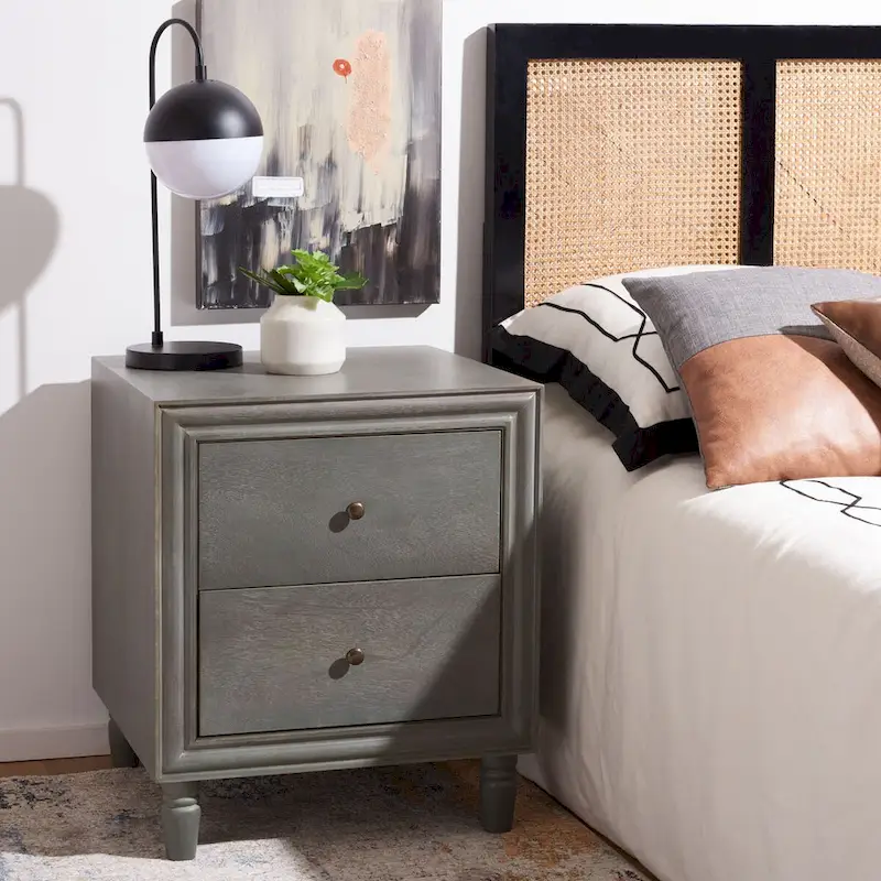 Dark Teal / Ash Grey 2-Drawer Nightstand Side Table, 22