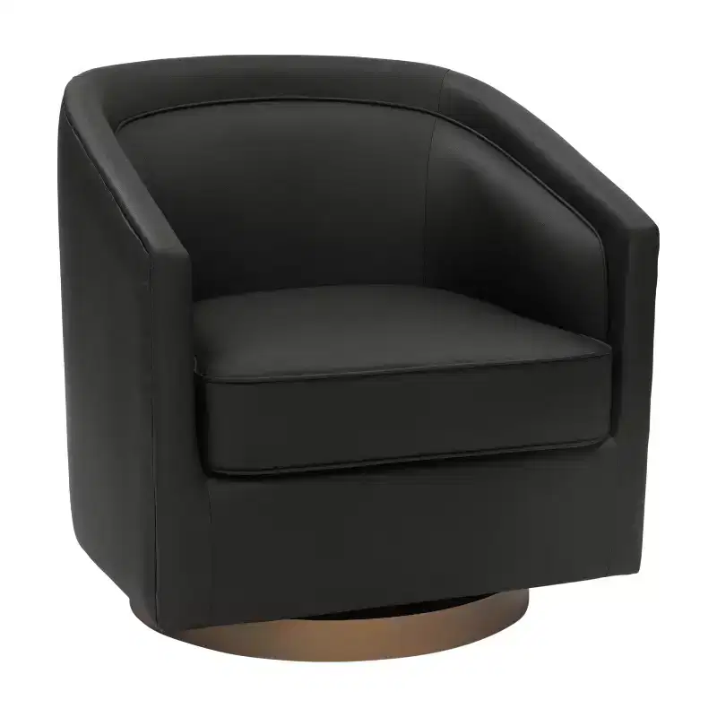 Flash Furniture Dean Club Style Commercial Barrel Accent Armchair with 360 Degree Swivel Metal Base and Sloped Armrests