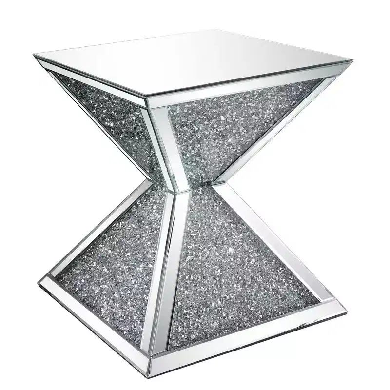 Royal Hampton End Table with Faux Diamonds Inlay , Silver and Clear