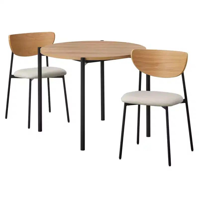 Lifestorey 3pc Jari Mid Century Modern Round Dining Set Oak/Black