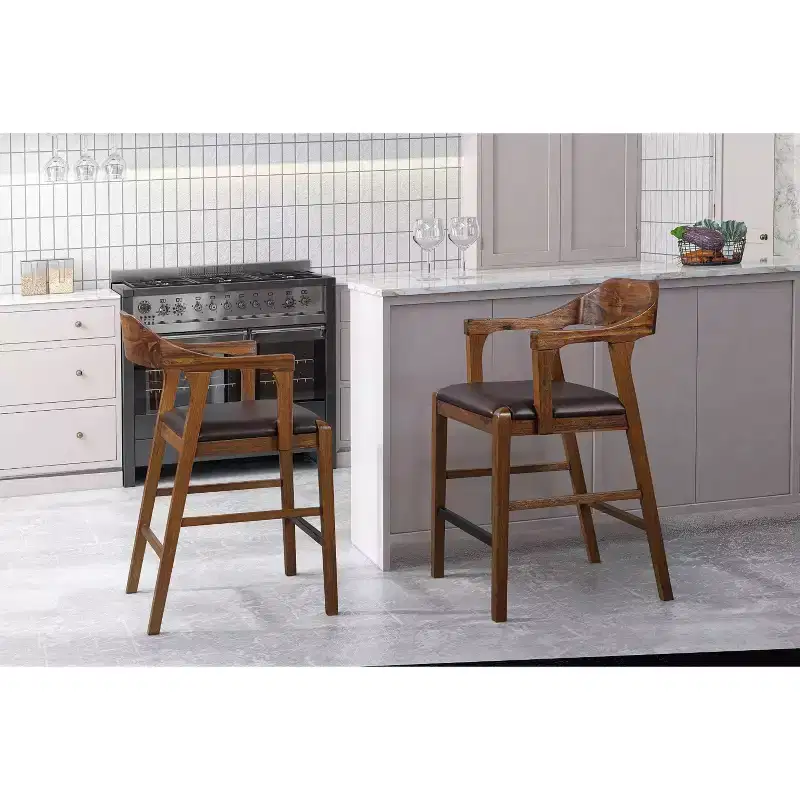 Rasmus Stationary Counter Height Barstool Wire-Brush Finish Chestnut - Boraam: Faux Leather, Farmhouse Style, 300lb Capacity