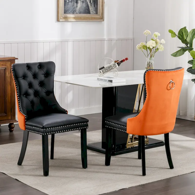 Set of 2 Modern High-End Tufted Solid Wood Upholstered Dining Chair with Nailhead Trim