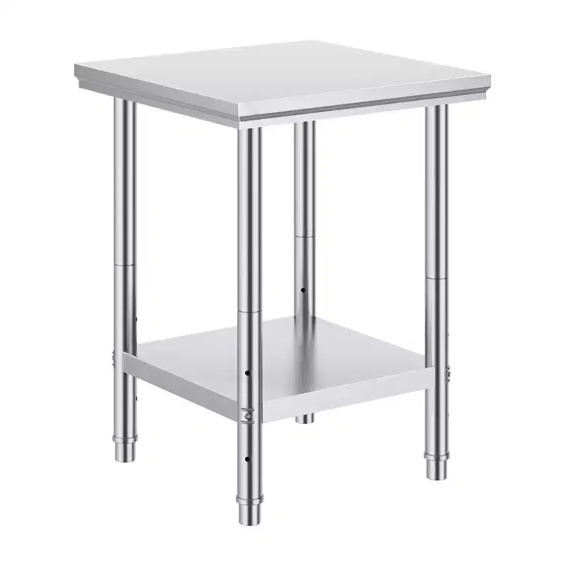 Stainless Steel Prep Table, 24 x 24 x 31 Inch, 700 lbs Load Capacity Heavy Duty Metal Worktable with Adjustable Height