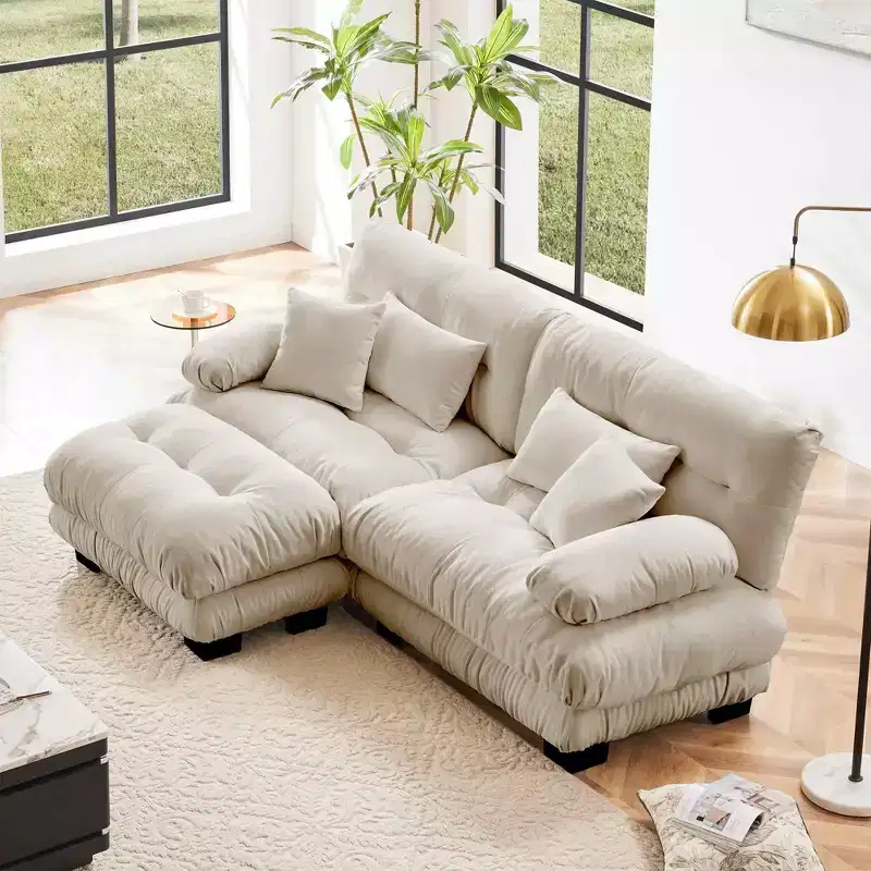 MAYEERTY Colud Couch 2 Seater Sofa with 2 Lumbar Pillows and 2 Throw Pillows for Living Room Light Coffee