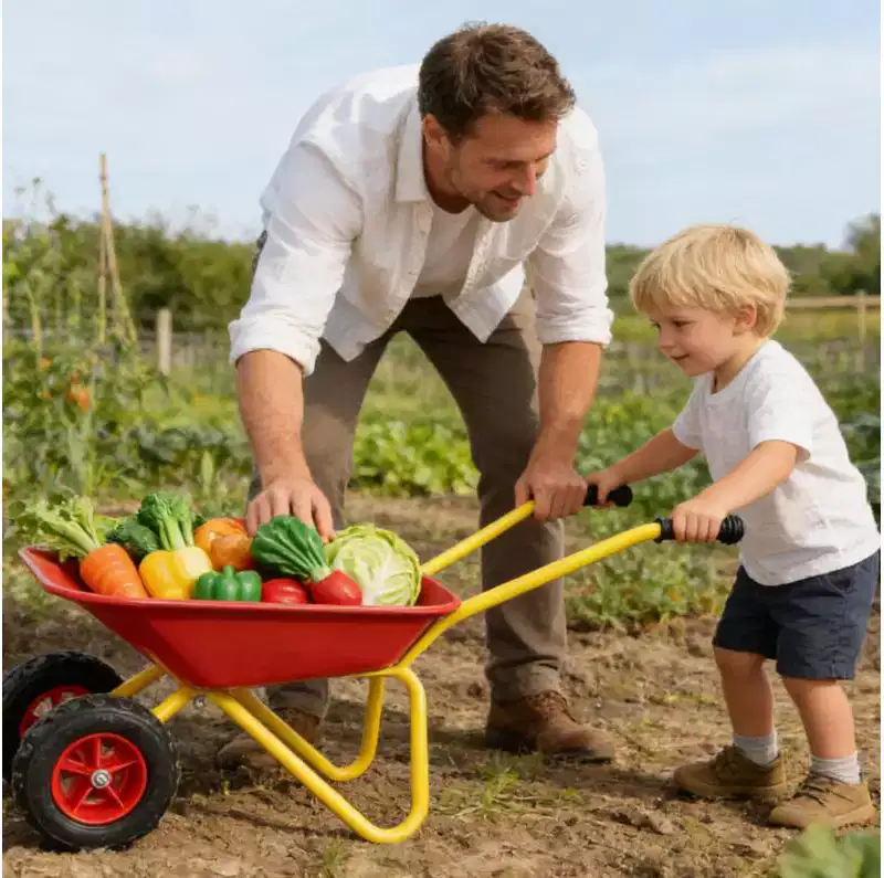 AEELLEEA Children's Metal Wheelbarrow, 33LBS Kids Garden Cart, Heavy Duty Steel Tray Yard Utility Cart for Leaves Soil Sand Outdoor Gardening Tool