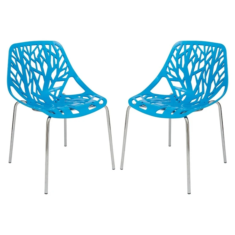 Asbury Stackable Dining Chair with Chrome Legs (Set of 2) Modern Cut-Out Design Backrest Side Chair