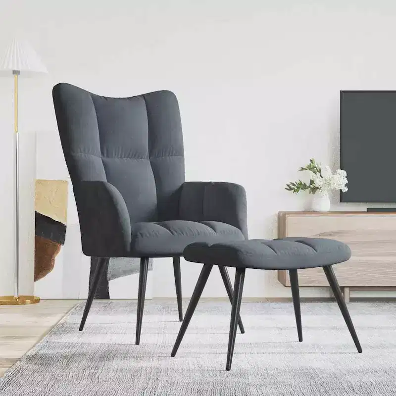 vidaXL Dark Gray Velvet Relaxing Chair with Stool - Upholstered Seating for Lounge, Living Room, Office - Modern Design with Steel Frame