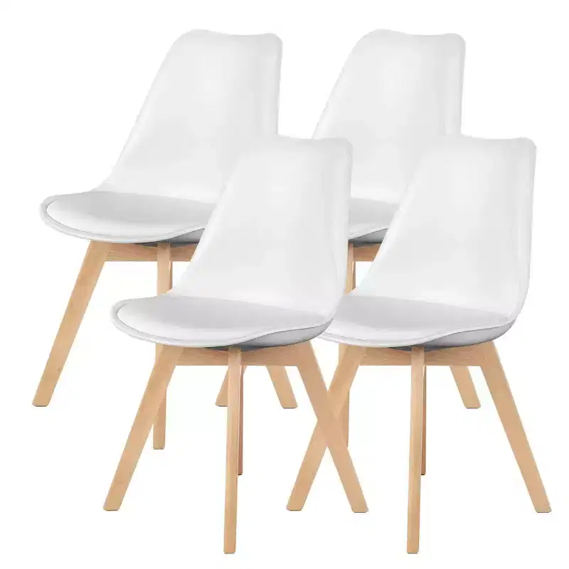 Okak Dining Chairs Set of 4 with Faux Leather Surface and Wood Legs, Armless Chairs with Padding Seat, Kitchen Chairs for Dining Room
