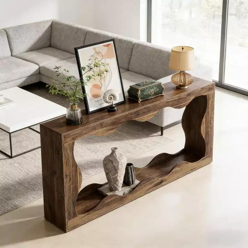 63 Modern Console Table with Wave Design, Narrow Entryway Table, 2-Tier Sofa Table for Living Room or Hallway-Panipeachy