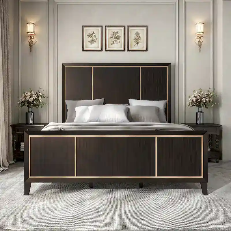 Modern Espresso Solid Wood Panel Bed