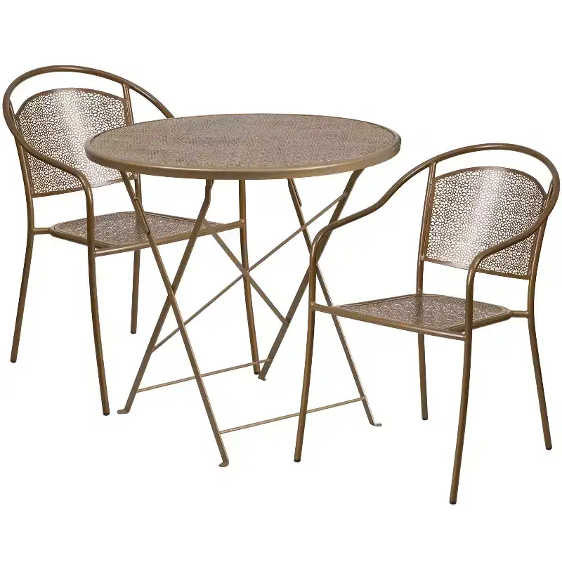 Emma and Oliver Commercial Grade 30 Round Metal Folding Patio Table Set w/ 2 Round Back Chairs