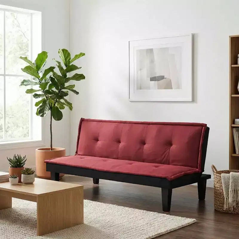 62.99 Faux Suede Convertible Futon Sofa Bed, 5-Position Adjustable Backrest Twin Sleeper Couch