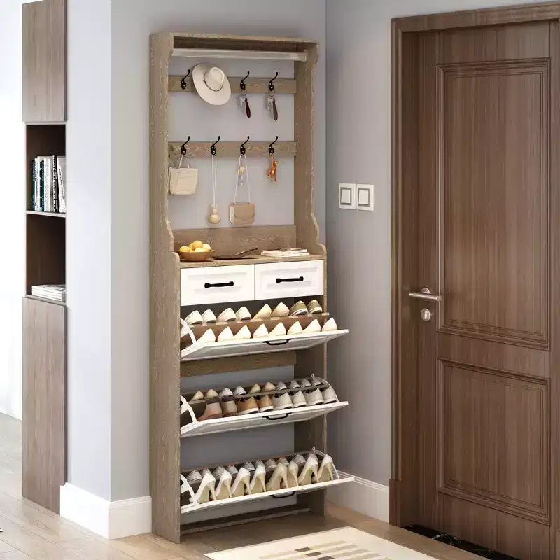 Shoe Cabinet With 3 Doors 2 Drawers With Hanger