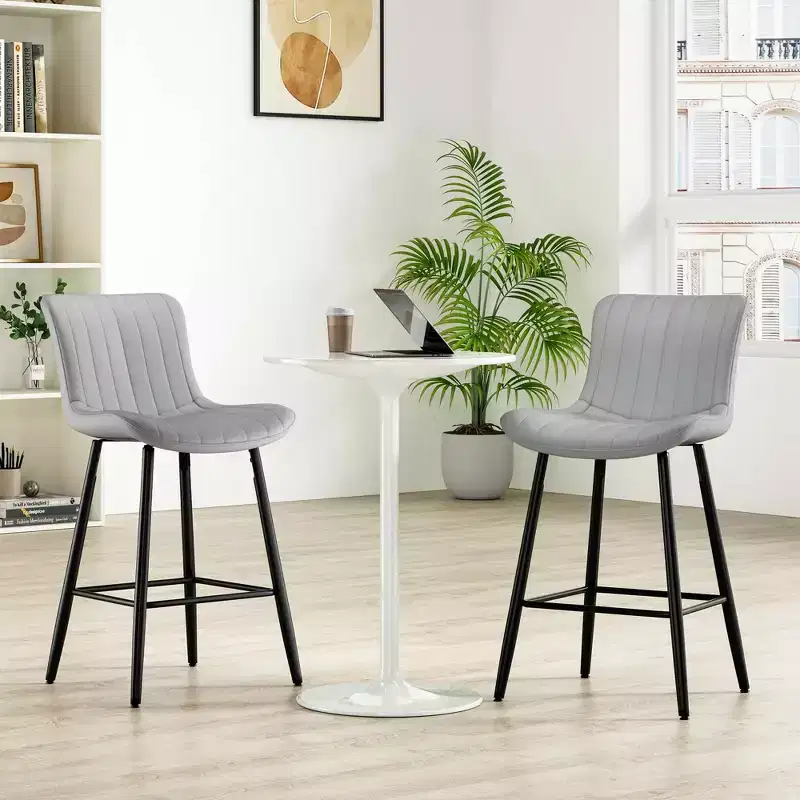 MAYEERTY Dining Chairs Set of 2 Faux Leather Metal Legs Kitchen & Dining Room Chairs for Dining Room Gray