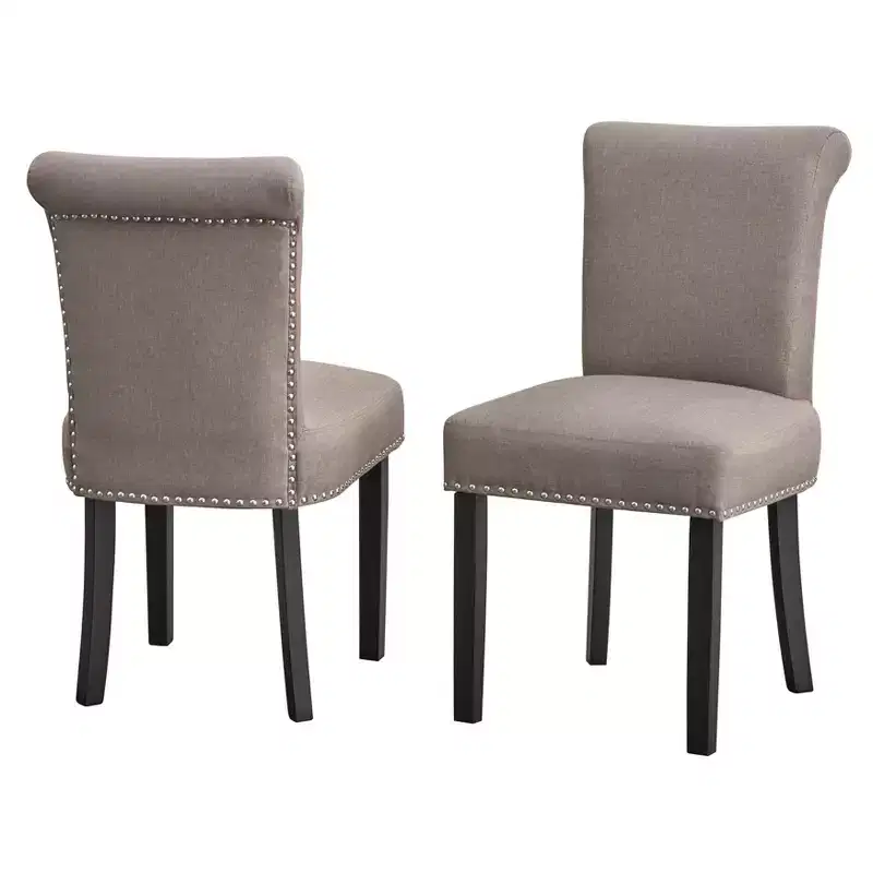 Buylateral Set of 2 Adeline Nailhead Upholstered Parsons Dining Chair Gray: Rubberwood Legs, 250lb Capacity