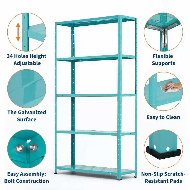 68 Inch Light Green Five Tier Metal Bookshelf for Home Office Storage