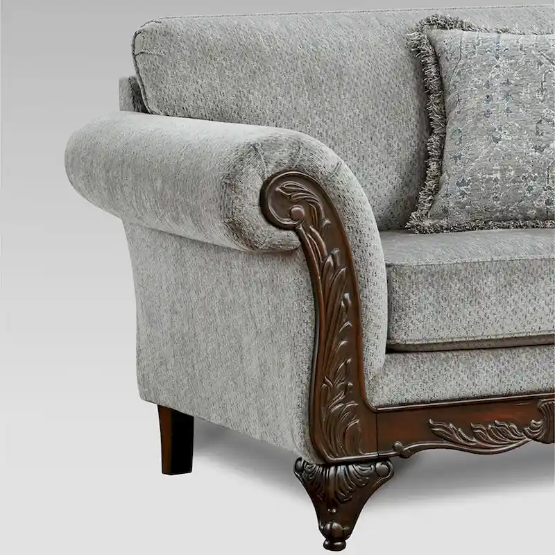 Roundhill Furniture Hernen 2-Piece Carved Wood Frame Living Room Set