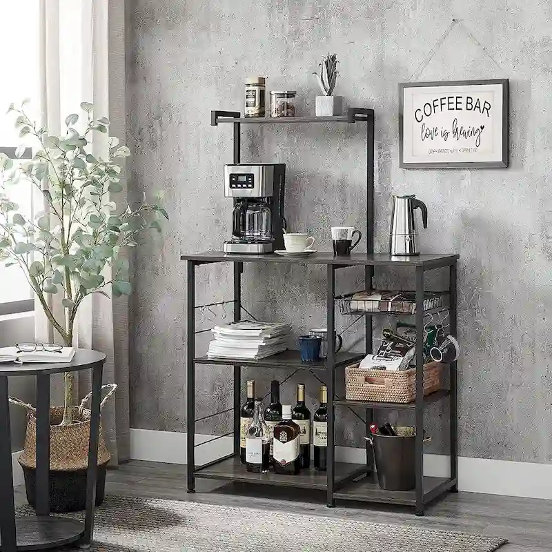Kitchen Microwave Oven Stand  with Wire Basket and 6 S-Hooks