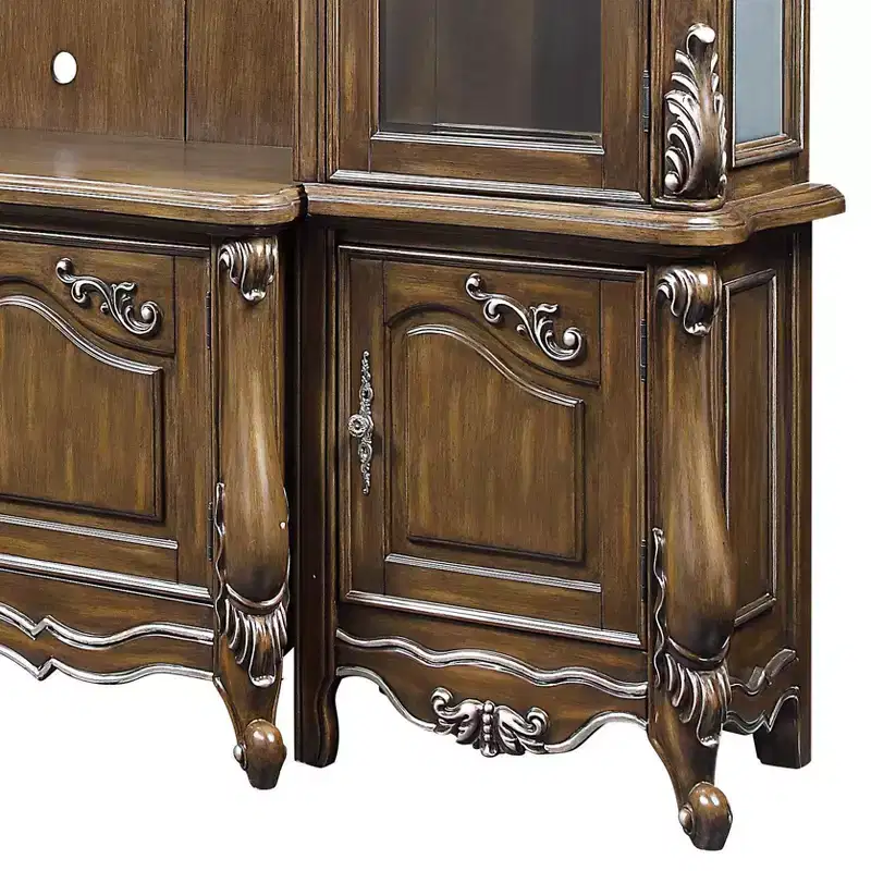 121" Latisha Tv Entertainment Centers Antique Oak - Acme Furniture: Wood Frame, Tempered Glass, Fixed Shelves