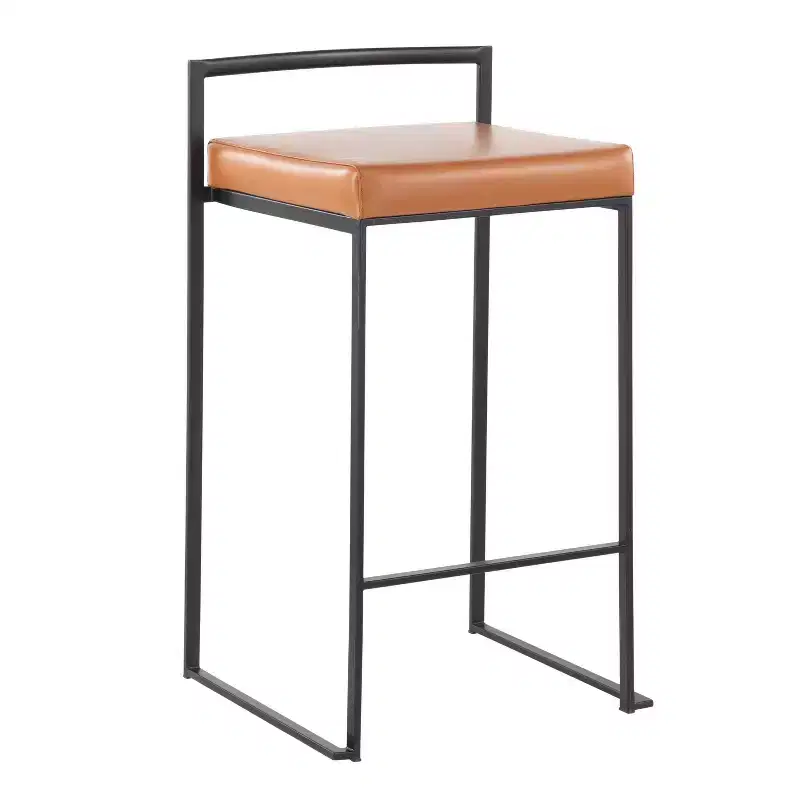 LumiSource Set of 3 Fuji Stacker Counter Height Barstools Black Metal/Camel PU