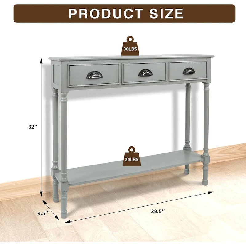 Burlington Wood 3-drawer Console Hallway Table