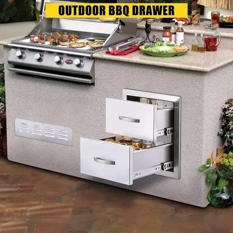 Outdoor Kitchen Drawers Stainless Steel, Flush Mount Triple Drawers