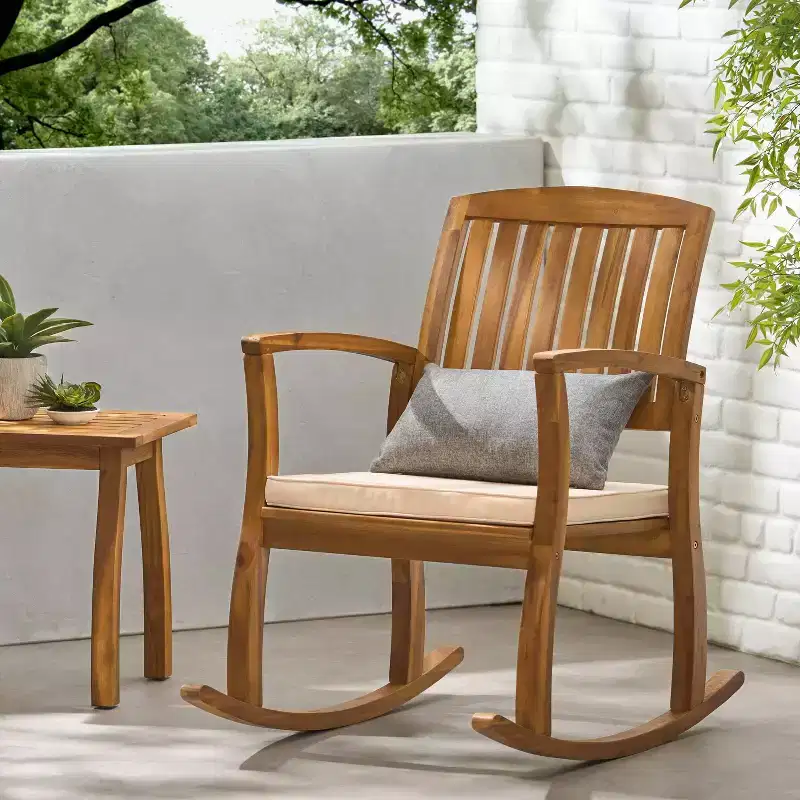 Selma Acacia Rocking Chair with Cushion: Weather-Resistant, Gentle Motion - Christopher Knight Home