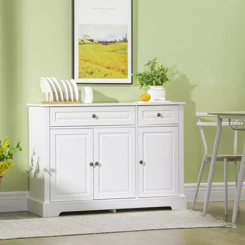 Sideboard Cabinet, Buffet Cabinet with 2 Drawers and Adjustable Shelves, Storage Cabinet for Entryway, Living Room, Kitchen, White