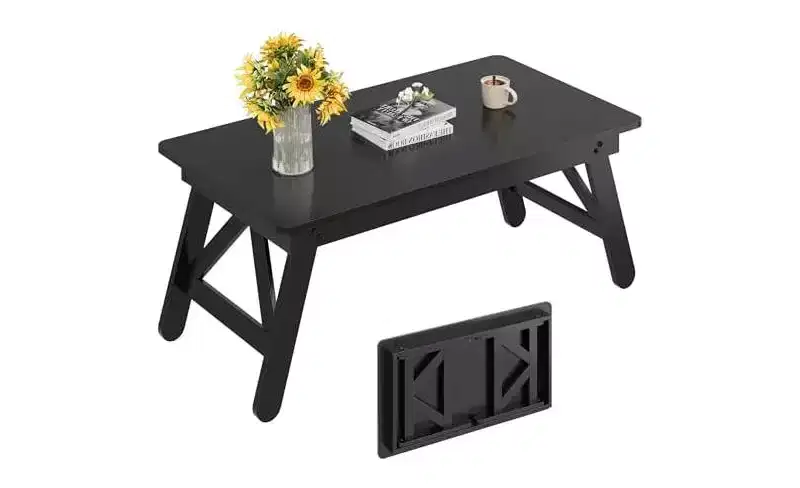 DEXYLLO Folding Coffee Table, Contemporary Compact Small Coffee Table with No Assembly Needed for Living Room, Home, Small Space, Black