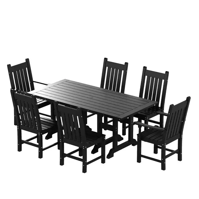 WestinTrends Malibu 7 Piece Outdoor Patio Dining Set Outdoor Dining Table with Dining Chair, Black