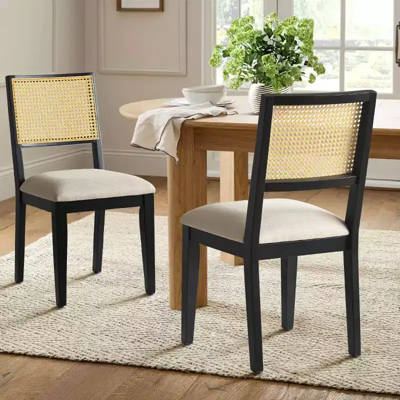 Set of 2 Modern Armless Dining Chairs with Woven Rattan Back and Wooden Frame, Elegant Side Chairs for Kitchen or Dining Room-Panipeachy