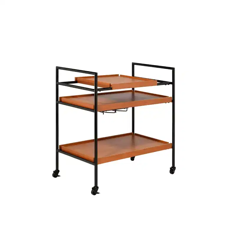 Acme Furniture Oaken Serving Cart Honey Oak/Black: Modern Mobile Beverage & Coffee Station with Casters/Wheels