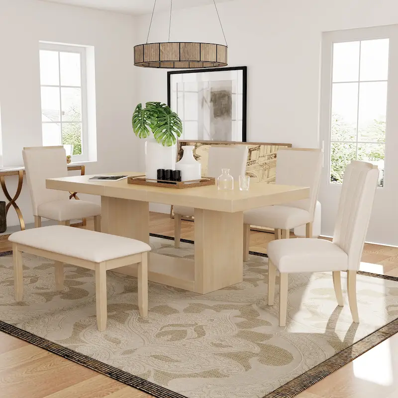 6-Piece Contemporary Dining Set with Pedestal Table & 4 Chairs