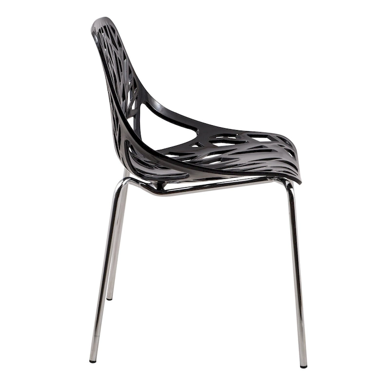 Asbury Stackable Dining Chair with Chrome Legs (Set of 2) Modern Cut-Out Design Backrest Side Chair