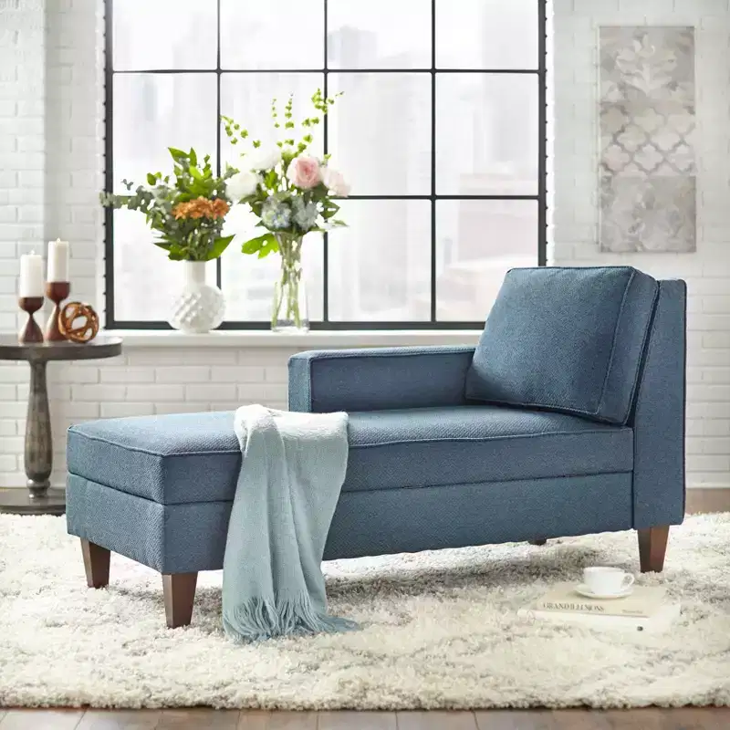 Storage Chaise Lounge with Hidden Compartment, Gray Linen