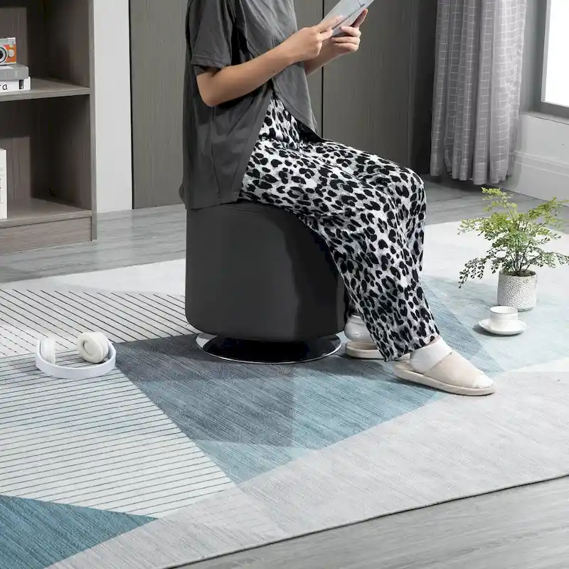 Round Swivel Ottoman Footstool with PU Cover and Steel Base